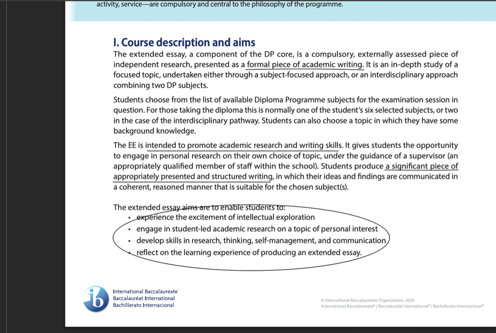 the IB's EE objectives (the clues from the IB)