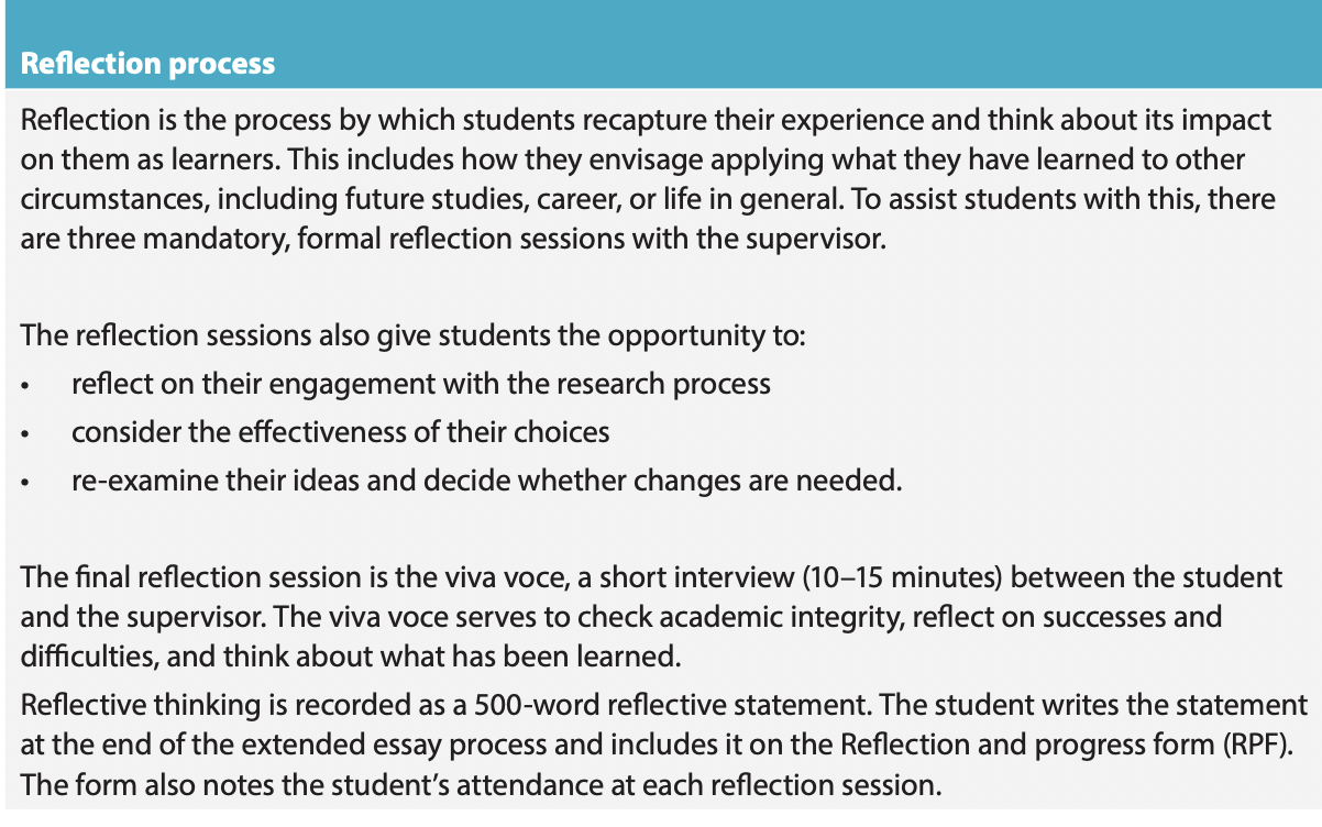 IB RPPF reflection process description showing what reflections should cover
